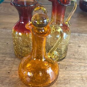 Vintage Glass Crackle Cruets Set